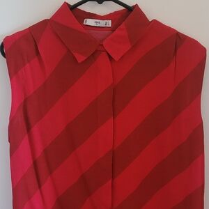 Mango Bold Red Striped Button Down Shirt